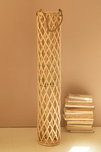 47" Tall Cylinder Willow Floor Lantern with Glass Insert – Natural Woven Artisan Candle Décor