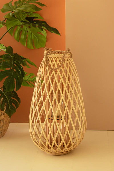 Tall teardrop willow lantern with glass insert