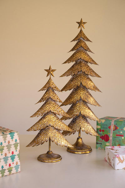 Set of Two Antique Gold Metal Christmas Trees