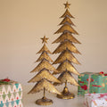 Set of Two Antique Gold Christmas Trees – 35" and 22.5" tall gold metal holiday décor