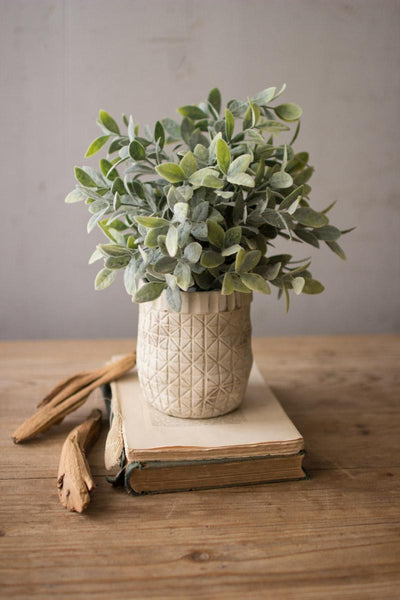 Artificial Sage with Criss Cross Rustic White Pot