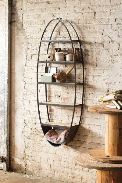 Kalalou Raw-60" Industrial Metal and Wood Oval Wall Shelf – Gunmetal Modern Farmhouse Décor