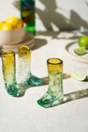 Recycled Glass Boot Shot Glasses, Set of 6 – Blue and Amber Western Barware