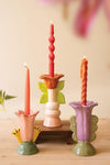 Set of 3 Ceramic Flower Taper Candle Holders – Retro Pastel Floral Tablescape Décor