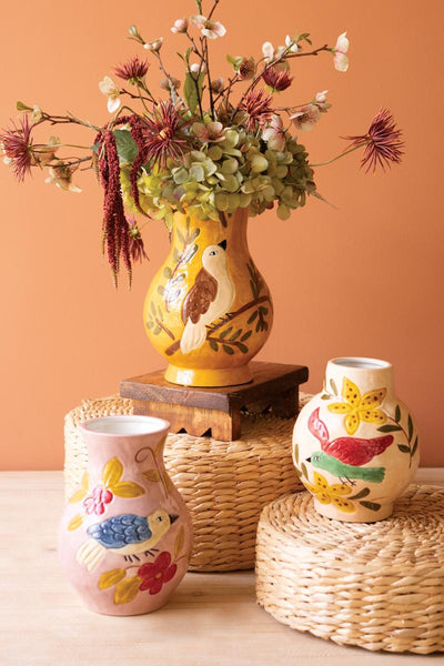 Set of three ceramic bird vases