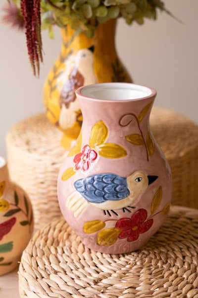 Ceramic bird vase side view