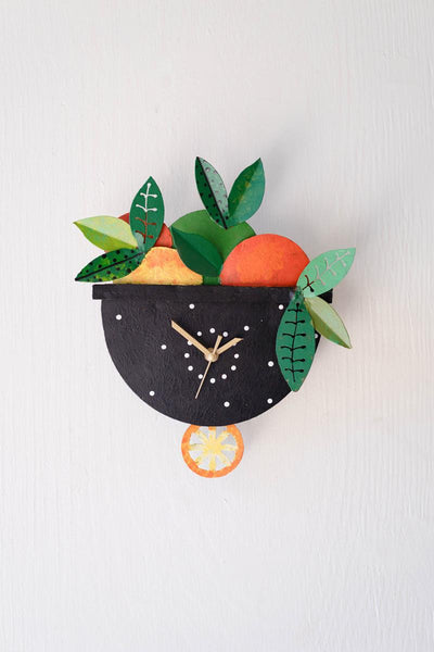 Set of 2 Lemon Fruit Wall Clocks Eclectic Kitchen Decor