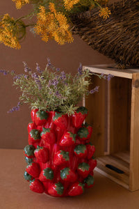 Ceramic Strawberries Vase – Glazed Sculptural Cottage Kitchen Statement Vase