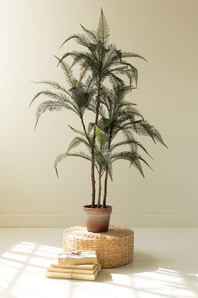 46 inch artificial wispy palm in faux terracotta pot