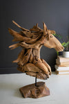 Teakwood Horse Head Sculpture with Iron Base – Carved Statement Accent