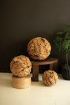 Set of 3 Recycled Teakwood Spheres – Graduated Natural Wood Orbs for Entryway & Garden Décor