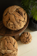 Recycled teakwood sphere texture detail
