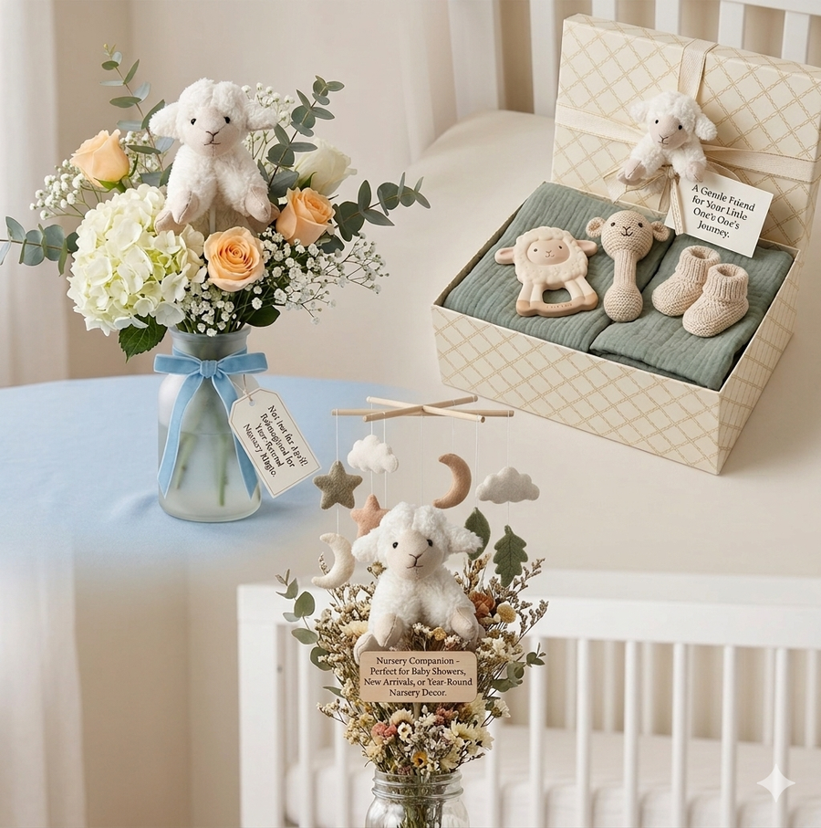 15" Cream Lamb Floral Pick – Easter & Spring Wreath Décor