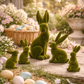 Green Flocked Moss Easter Bunny Farmhouse Decor – Set of 5 (3”–7.5”)
