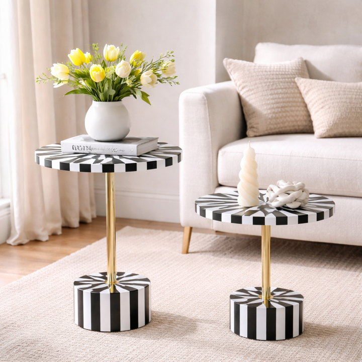 Black & White Occasional Tables – Set of 2 Modern Accent Side Tables for Living Room