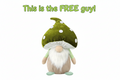 Stuffed gnome toy with a green polka dot mushroom hat on a white background