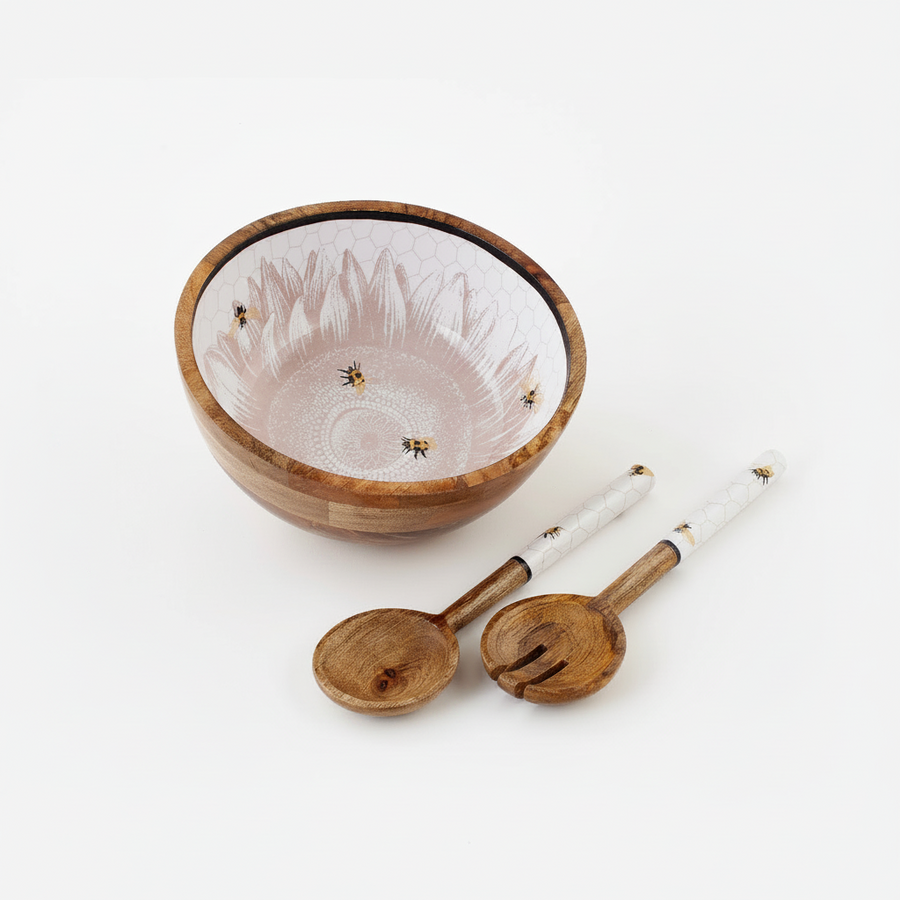 Bee Salad Bowl with Servers - Set of 3