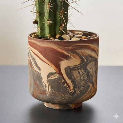 Tedros Artisan Pot | Marbled Earth-Tone Planter