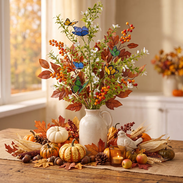 32" Leaf & Butterfly Floral Spray – Fall Décor (Great for Spring & Summer Too)