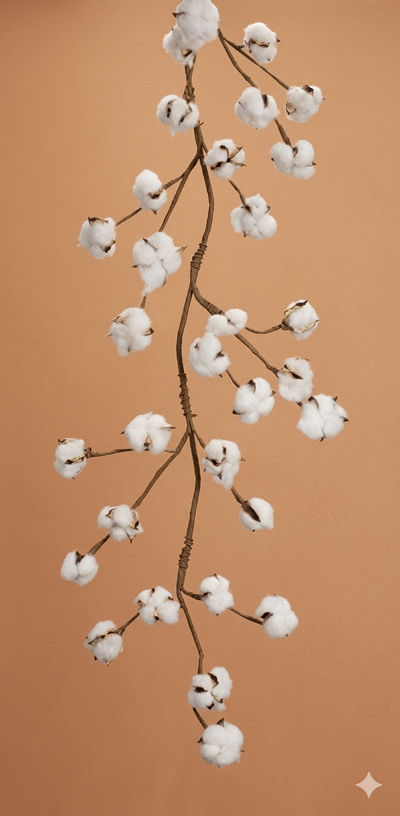 Farmhouse Cotton Garland | 5.5' White & Brown Botanical Accent
