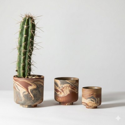 Tedros Artisan Pot | Marbled Earth-Tone Planter