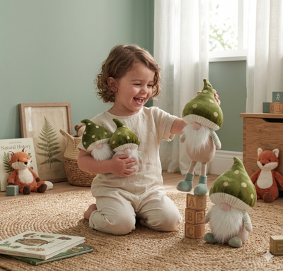 Green Mushroom Hat Scandinavian Gnomes — Set of 4 · Nursery Décor