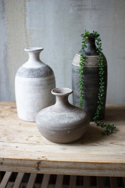 Kalalou Raw-Set of 3 Handmade Clay Vessels with Matte Finish – Traditional Decorative Accent Décor