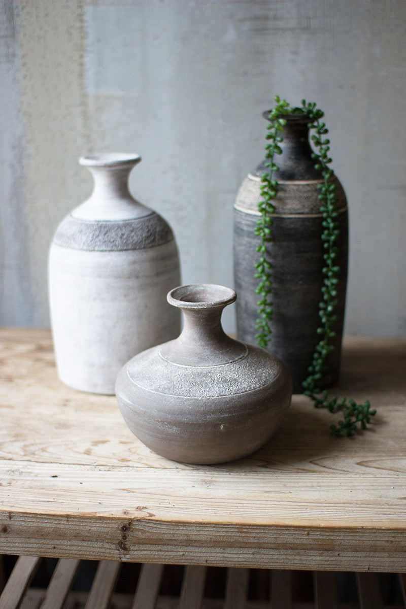 Kalalou Raw-Set of 3 Handmade Clay Vessels with Matte Finish – Traditional Decorative Accent Décor