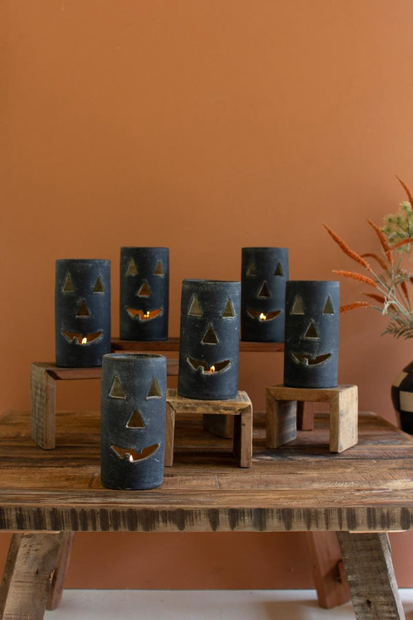 Tall matte black clay jack-o-lantern
