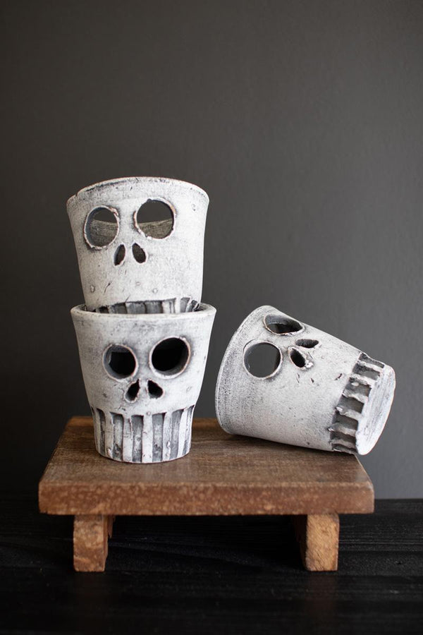 Set of Three Halloween Skull Vases