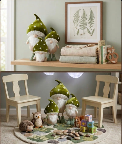 Green Mushroom Hat Scandinavian Gnomes — Set of 4 · Nursery Décor