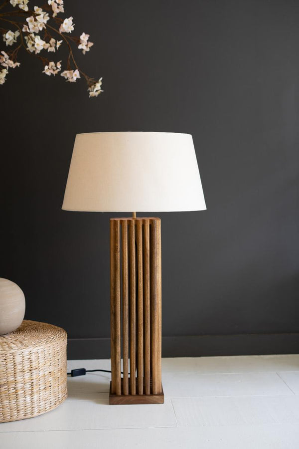 Wooden Spindles Table Lamp with Fabric Shade