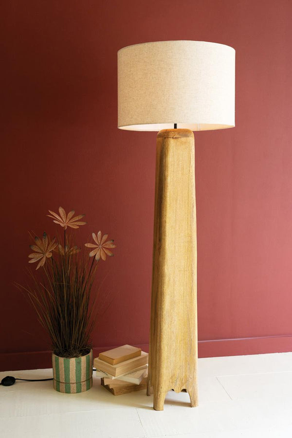 Wooden Floor Lamp Fabric Shade Scandinavian Natural