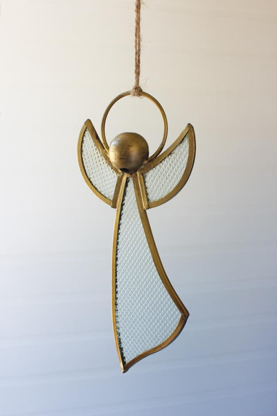 Antique Brass and Glass Angel Christmas Ornament