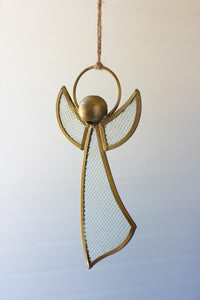 Antique Brass & Glass Angel Christmas Ornaments – Set of 4 Gold Holiday Ornaments