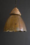 Antique Brass Pendant Light Wood Detail 20 inch Contemporary