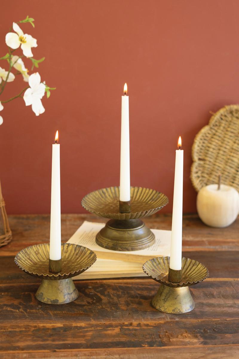 Set of Three Taper Candle Holders Fluted Bases