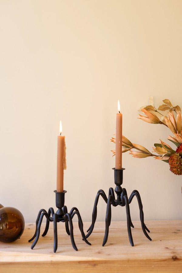 Set of two spider taper candle holders for Halloween