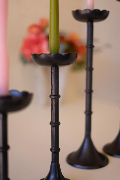 Cast aluminum flower candlestick detail