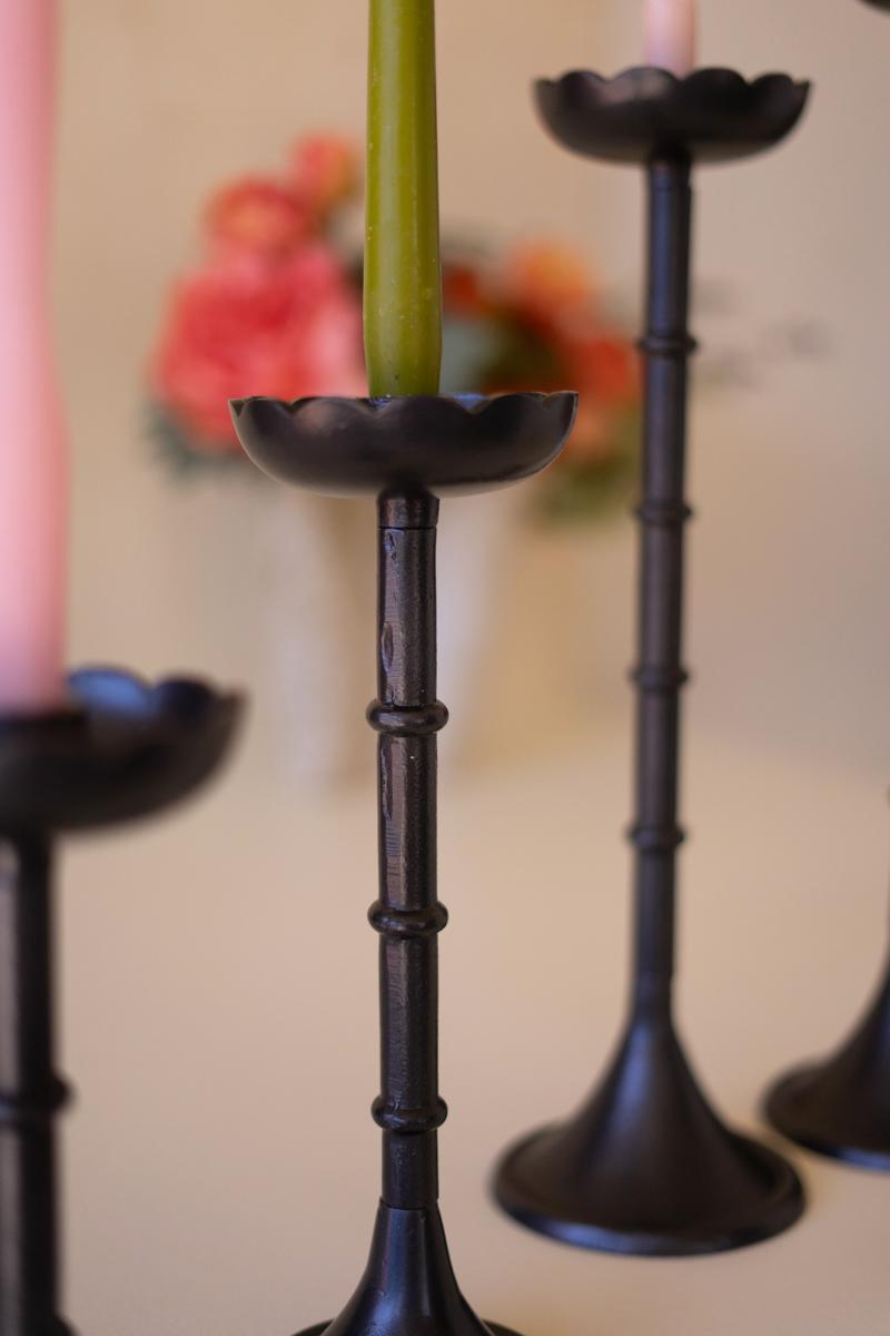 Cast aluminum flower candlestick detail