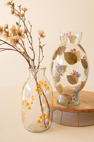 Set of 2 glass vases with pressed botanicals