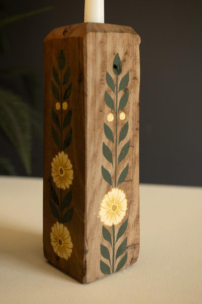 Hand-painted wood candle holder detail