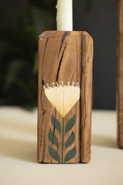 Recycled wood taper holders styled