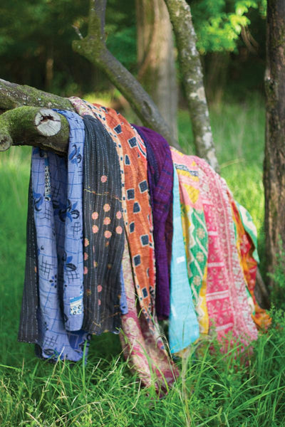 Recycled Kantha throw blanket in assorted handstitched patterns