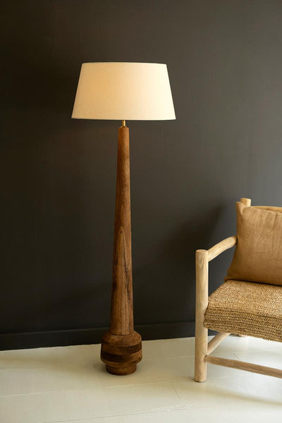 Tall Wooden Floor Lamp with Fabric Shade Transitional Natural