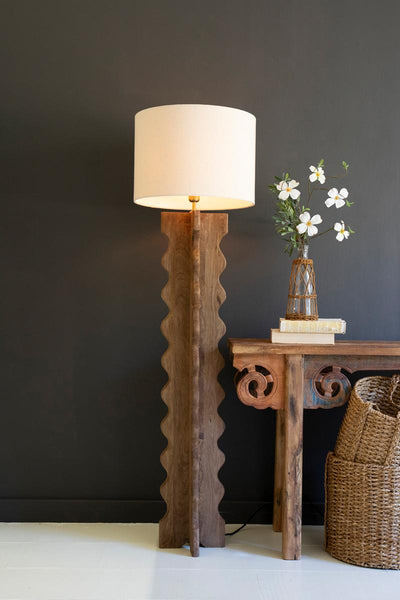 Wavy Wooden Floor Lamp Base and Shade Contemporary Sculptural
