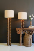 Wavy Wooden Floor Lamp with Shade – side view