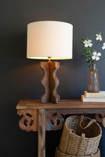 Wavy Wooden Table Lamp Base with Shade Contemporary