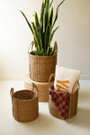 Set of 3 Round Braided Seagrass Storage Baskets with Handles – Natural Farmhouse Organization