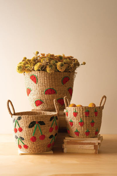 Set of Three Seagrass Baskets Fruit